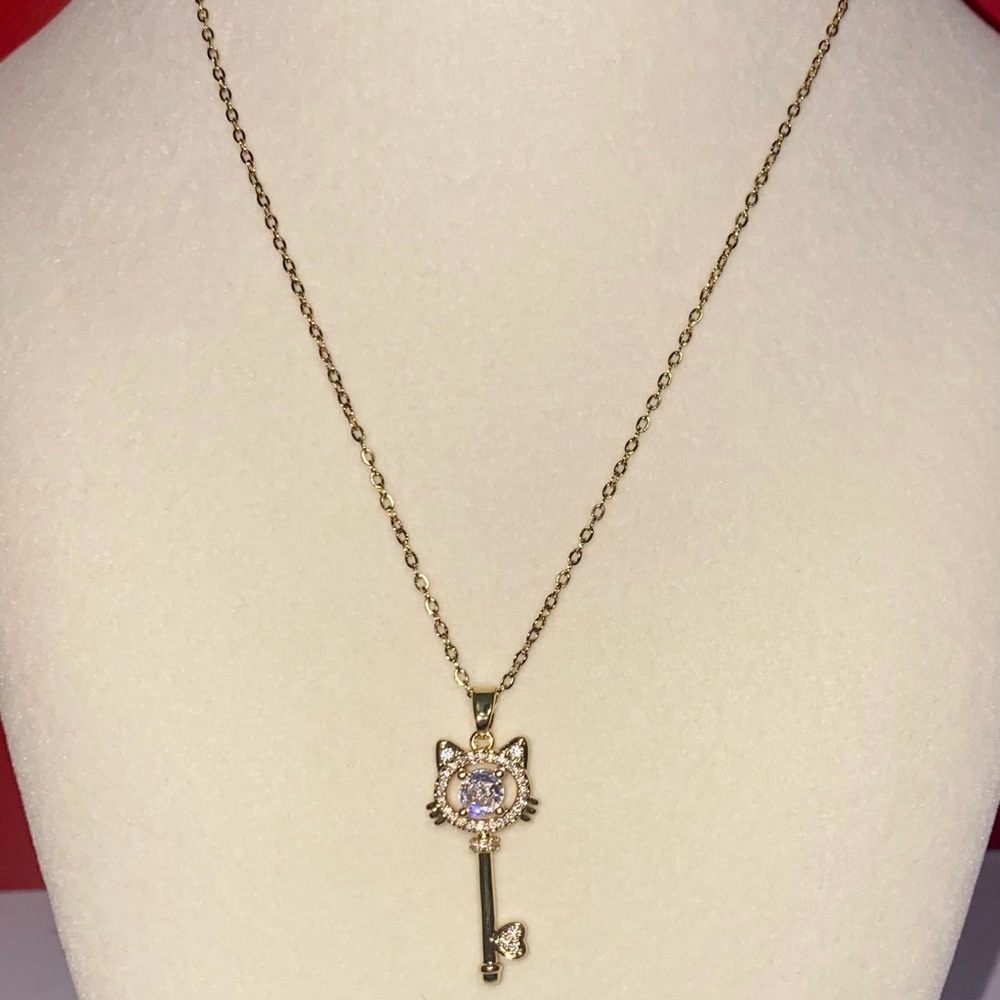 Gold Cat Key Pendant Necklace